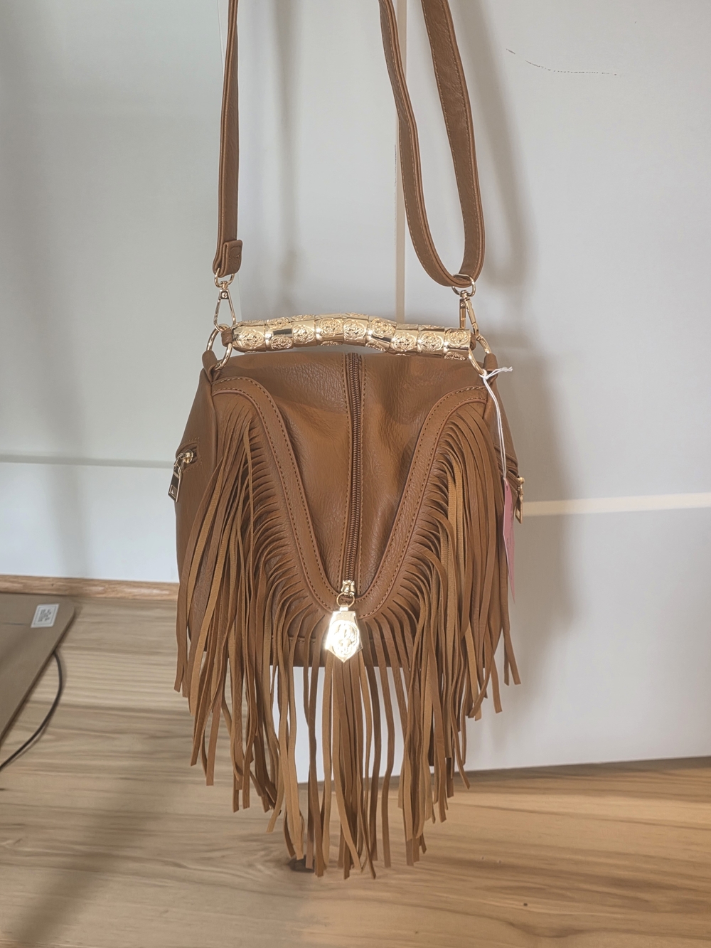 Fringed Crossbody Shoulder Bag in Tan